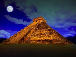 Księżyc, Chichén Itzá, Piramida, Niebo, Chmury, Świątynia, Meksyk, Kukulkana